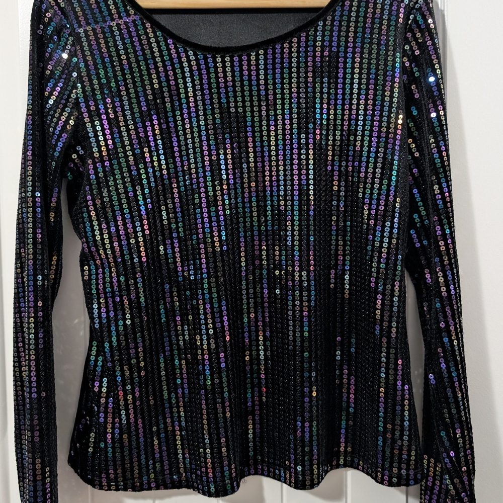 INC International Concepts Sequin Long Sleeve Blouse